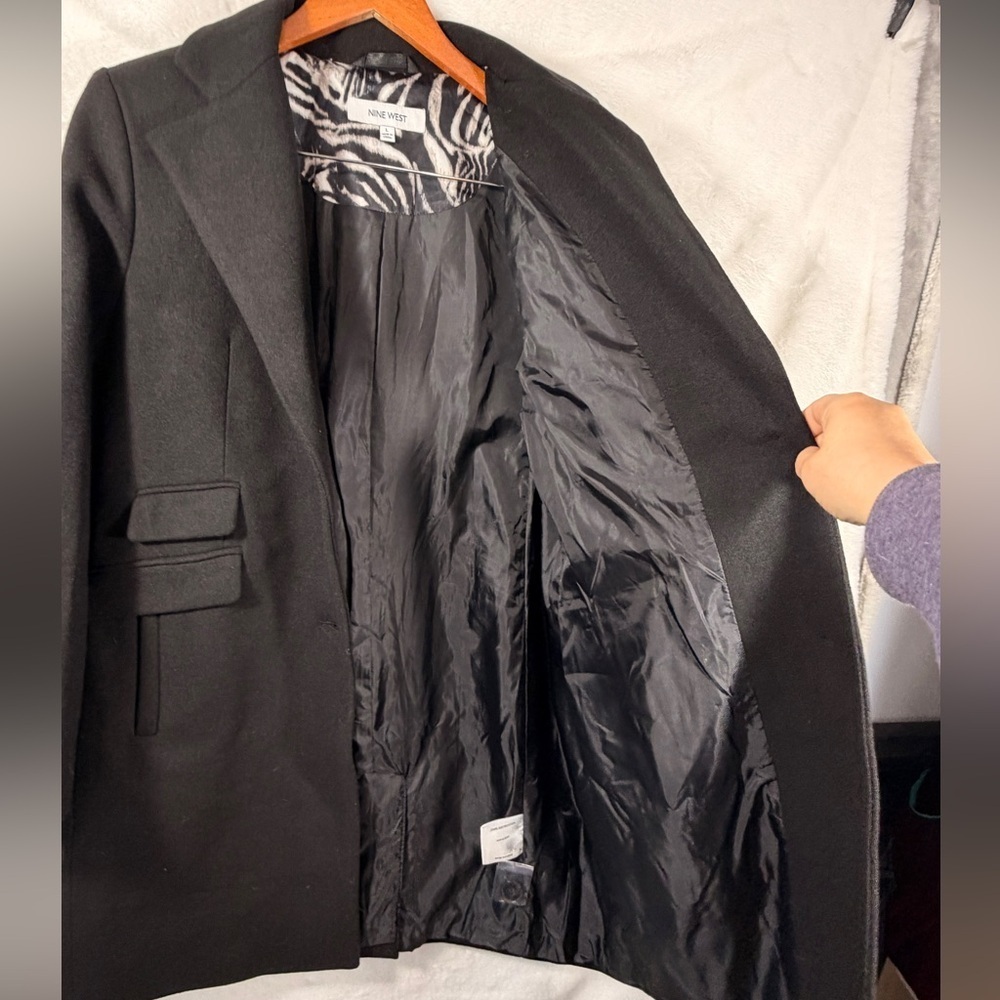 Nine West Black Wool Blend Coat Women’s Size Large Like new chic and classy - Picture 6 of 11
